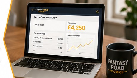 Laptop showing a Fantasy Road valuation summary of £4,250