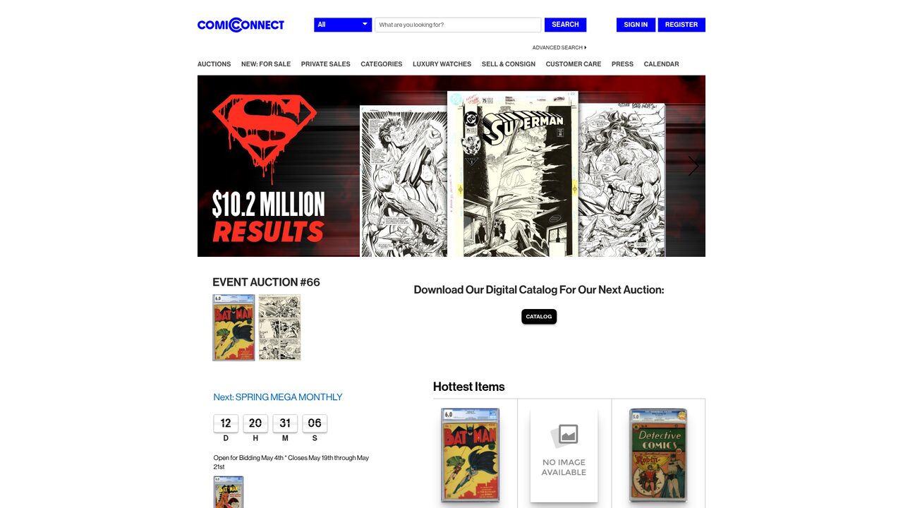 Screenshot of the ComicConnect website