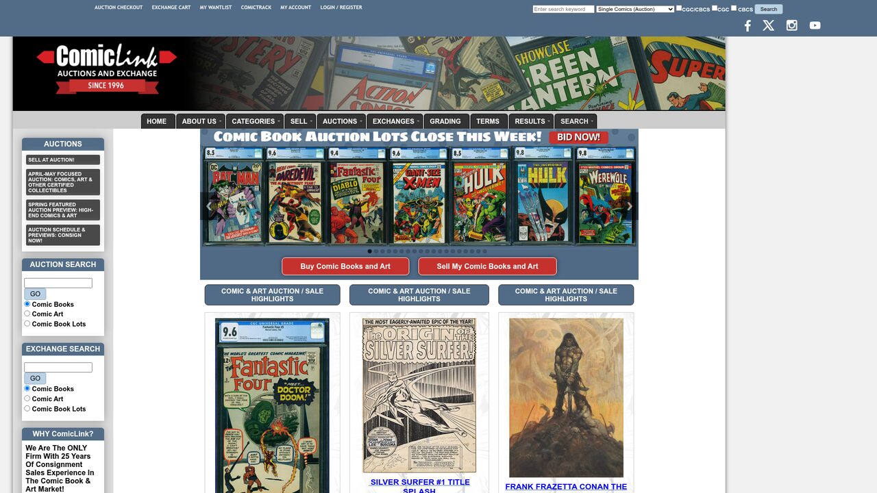 Screenshot of the ComicLink website
