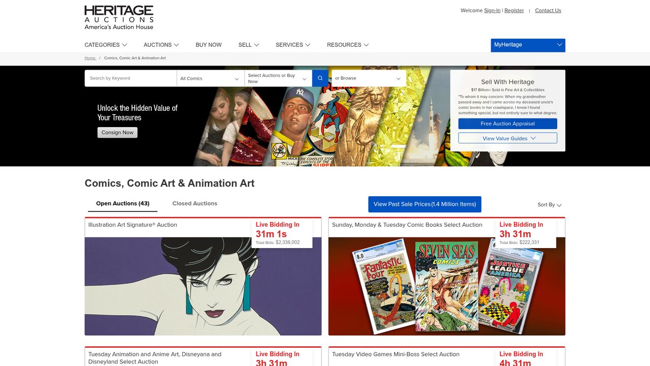 Screenshot of the Heritage Auctions website