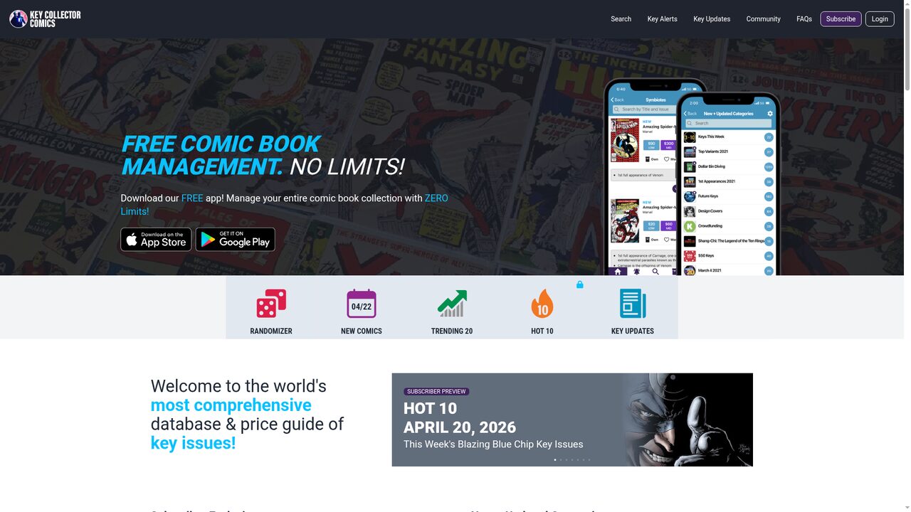 Screenshot of the Key Collector Comics website