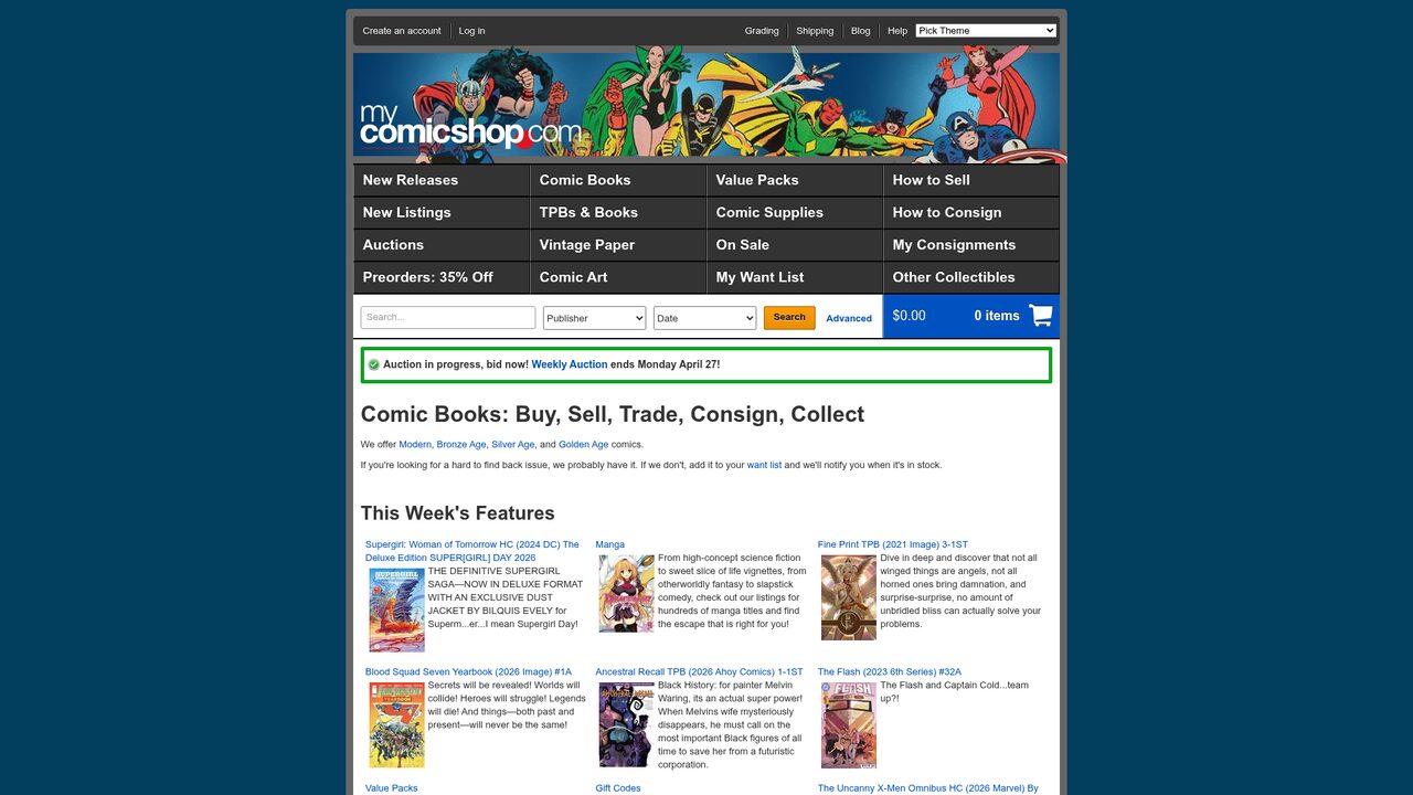 Screenshot of the MyComicShop website