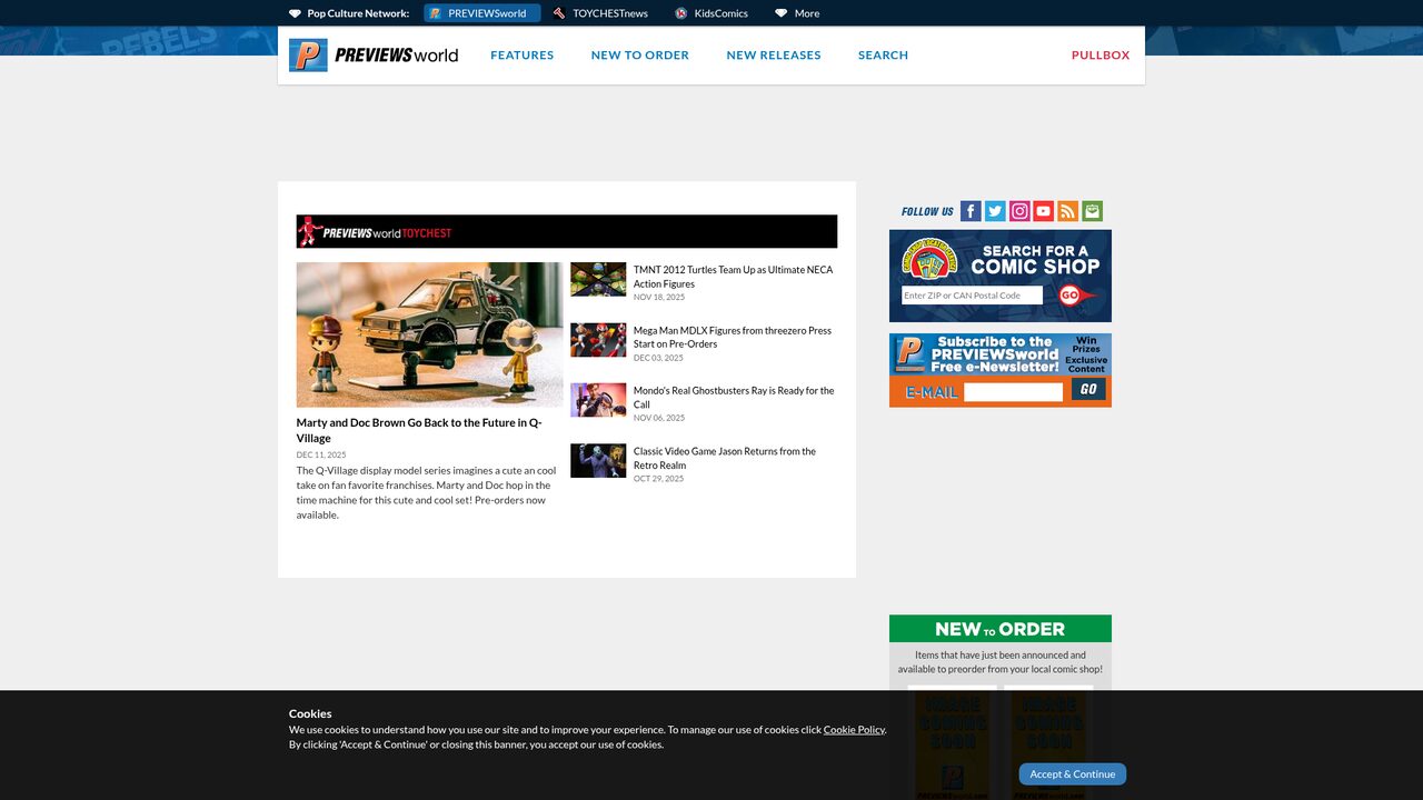 Screenshot of the PreviewsWorld website