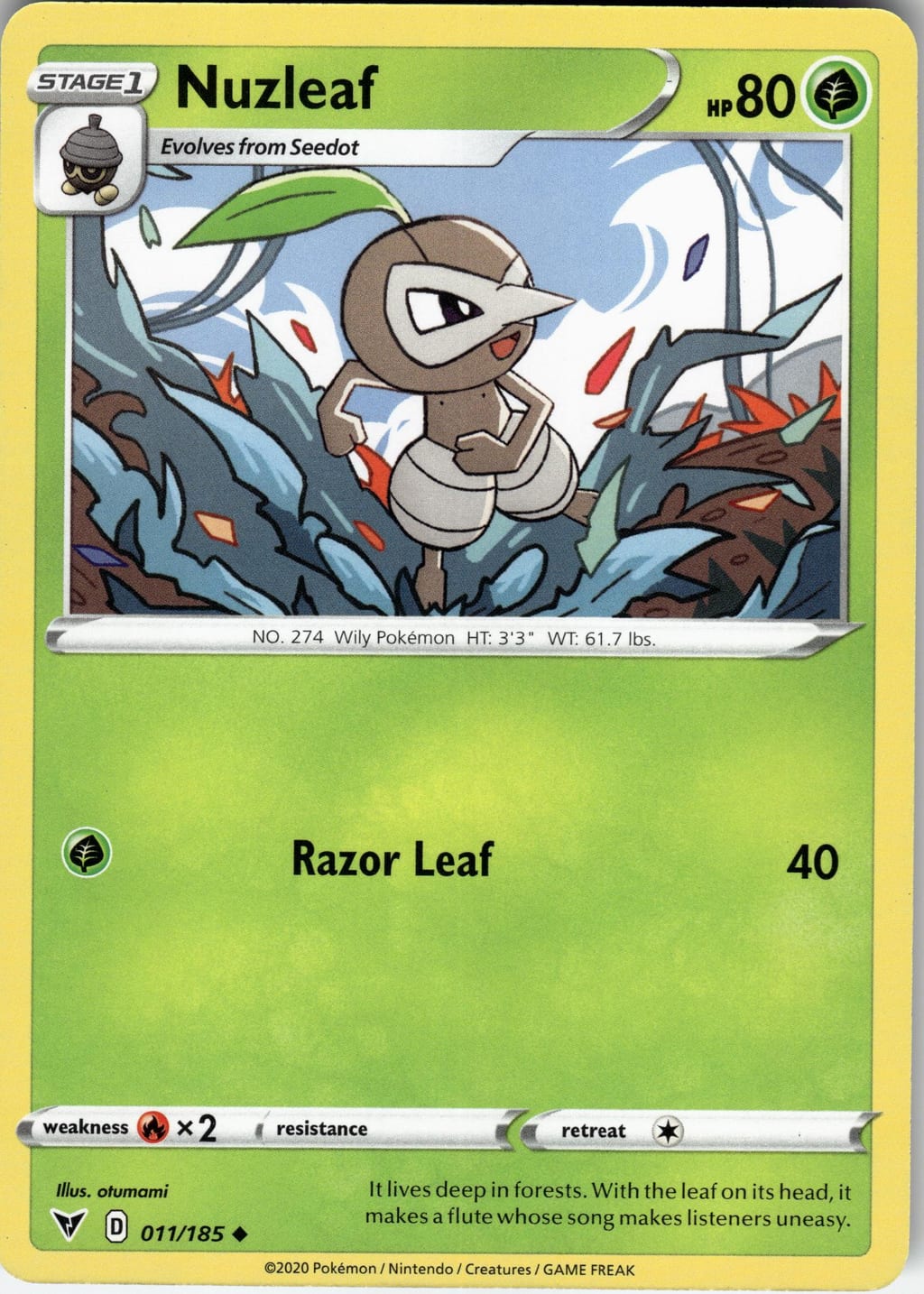 Nuzleaf Uncommon Sword & Shield - Vivid Voltage 011/185 NM
