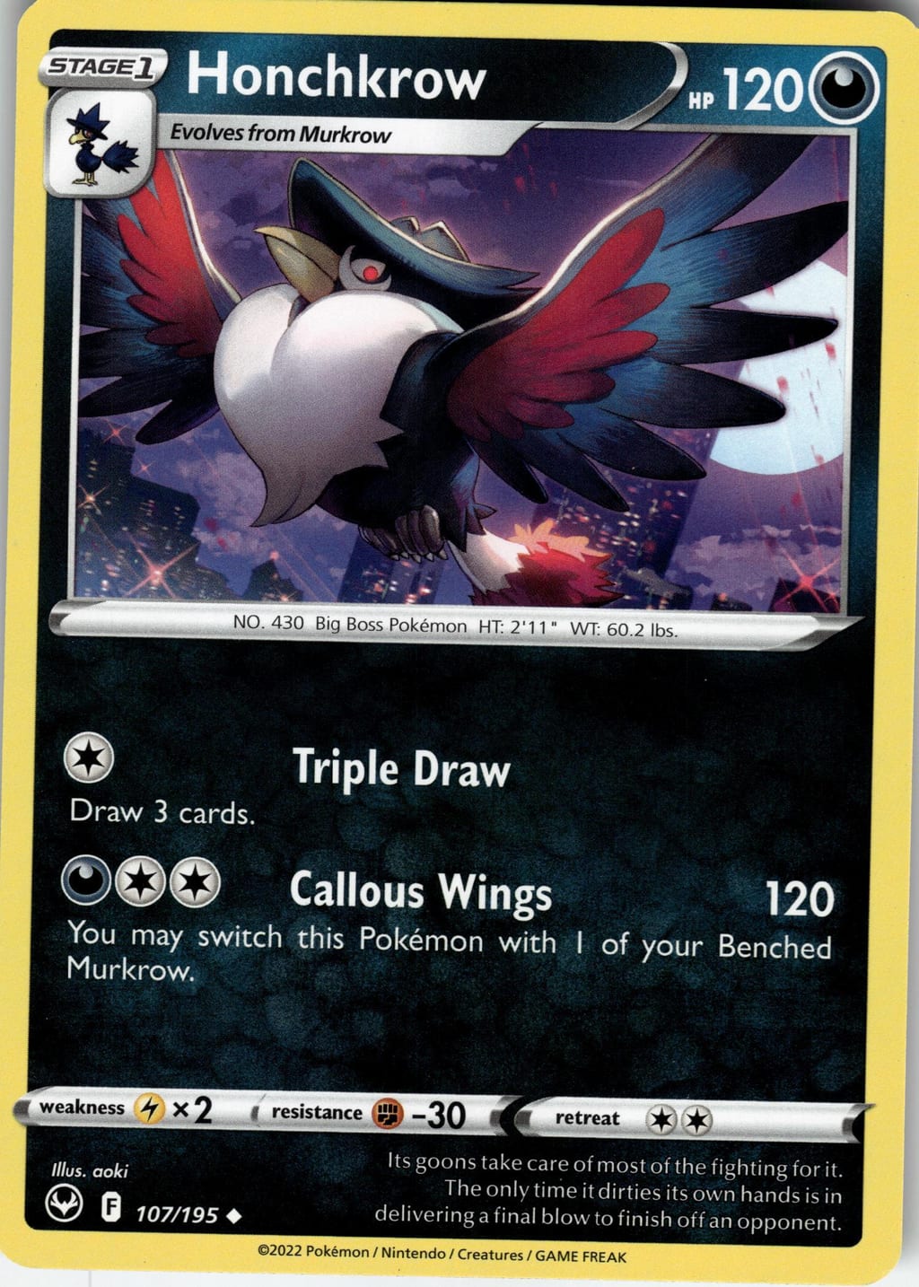 Honchkrow Uncommon Lost Origin 107/195 NM