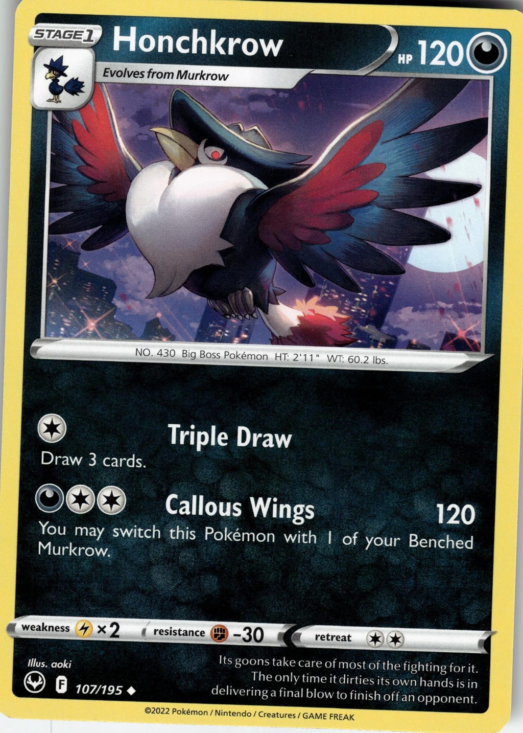 Honchkrow Uncommon Silver Tempest 107/195 NM