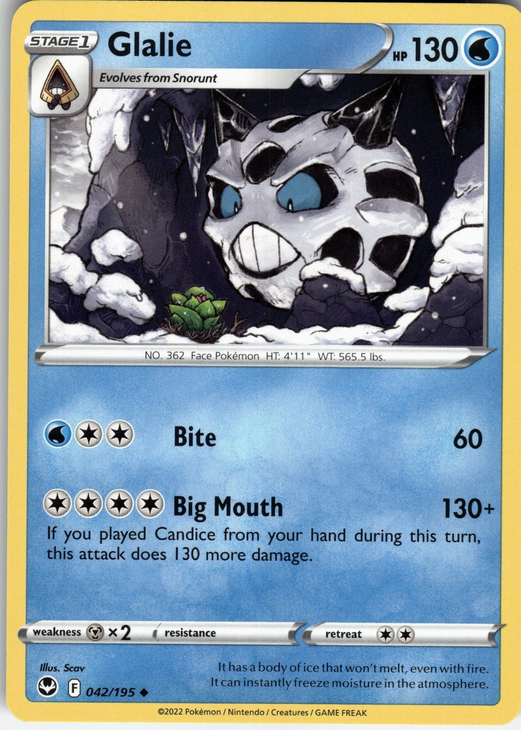 Glalie Uncommon Silver Tempest 042/195 NM