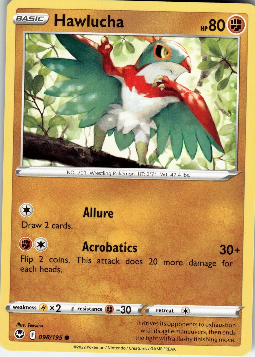 Hawlucha Common Silver Tempest 098/195 NM