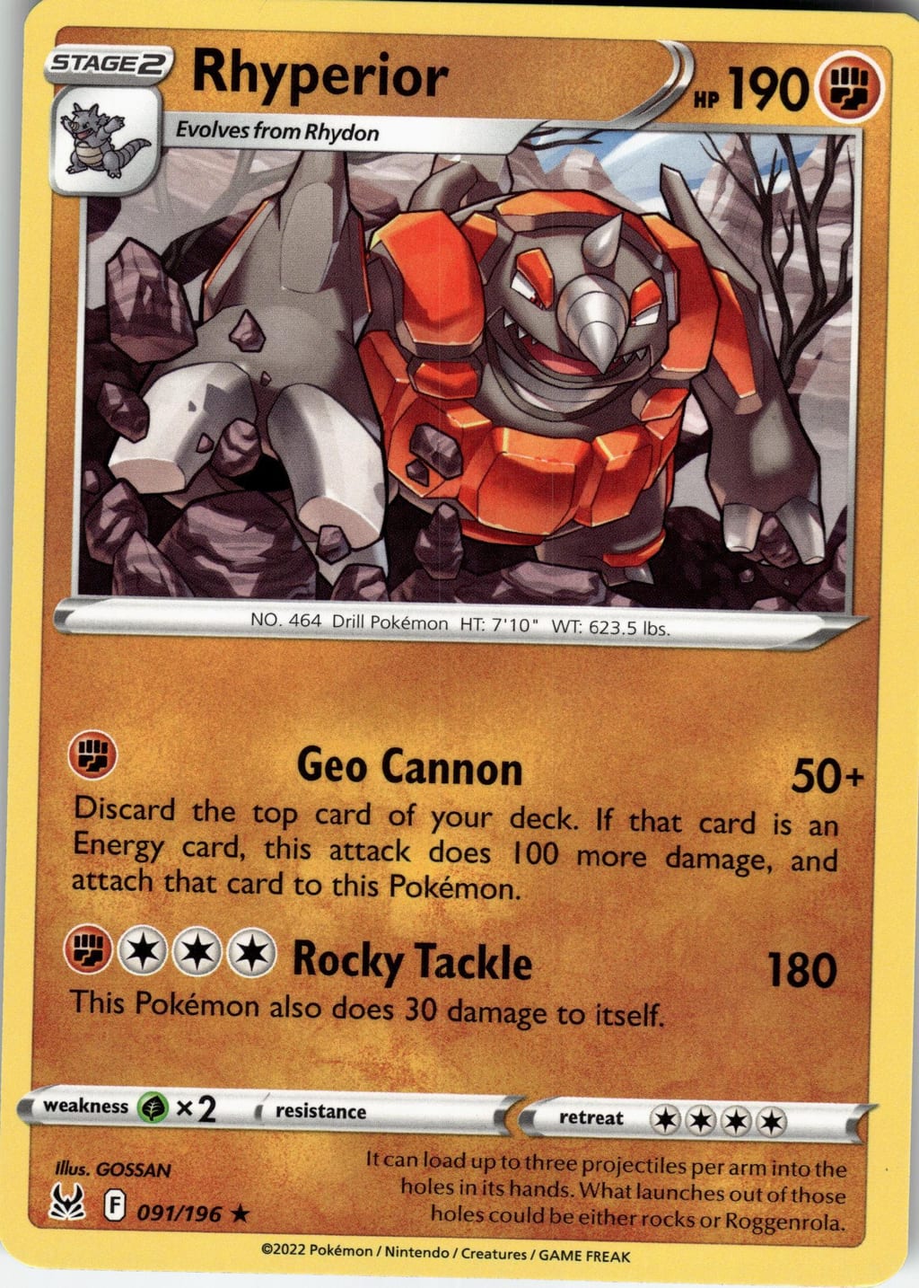 Rhyperior Rare Sword & Shield: Lost Origin 091/196 NM