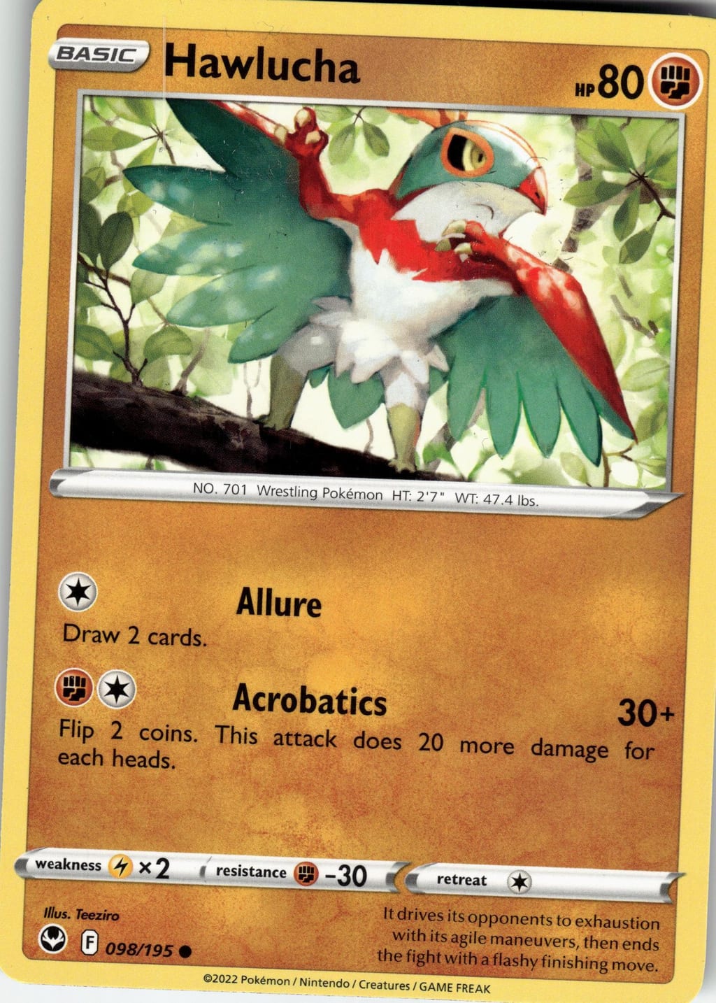 Hawlucha Common Sword & Shield: Silver Tempest 098/195 NM