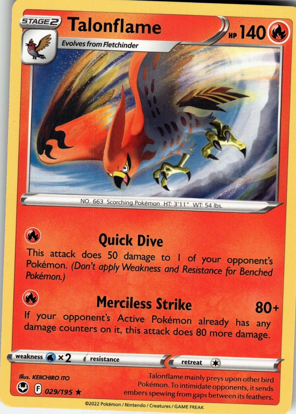 Talonflame Rare Silver Tempest 029/195 NM